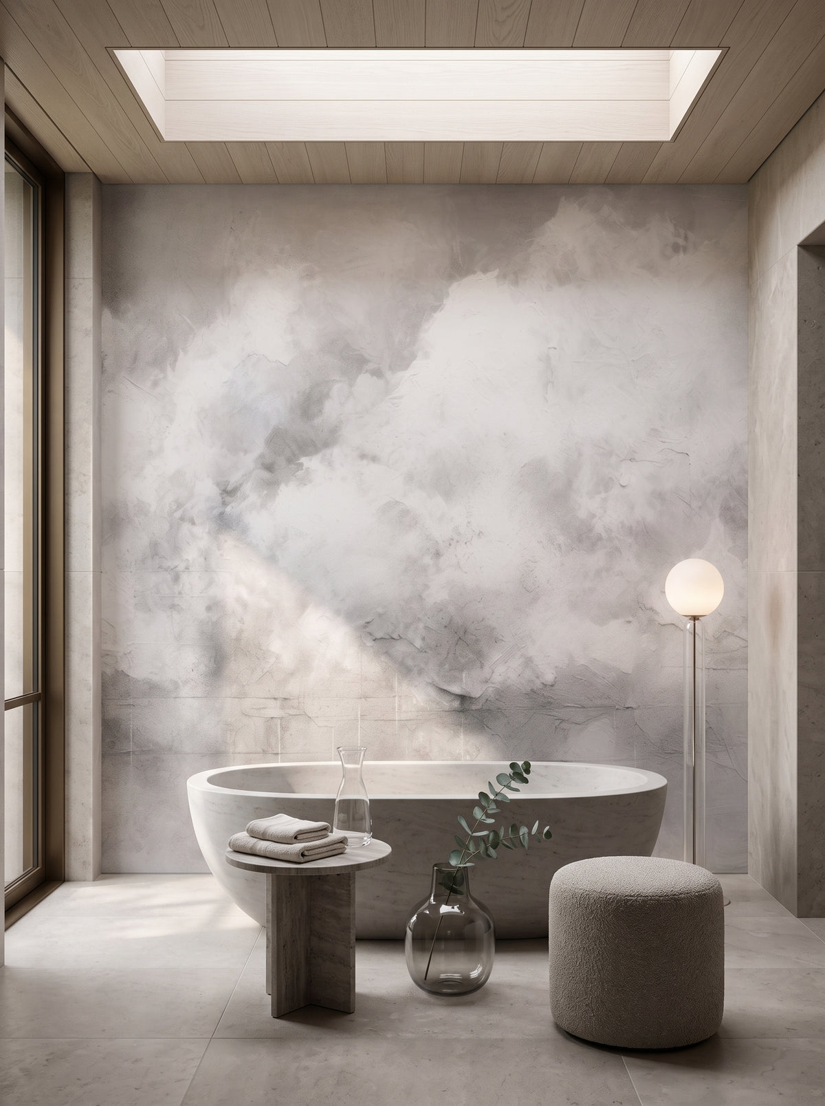 Fototapeta artystyczna o nazwie MISTY HORIZON ALCHEMY w aranżacji wnętrza: łazienka spa w luksusowej rezydencji.
