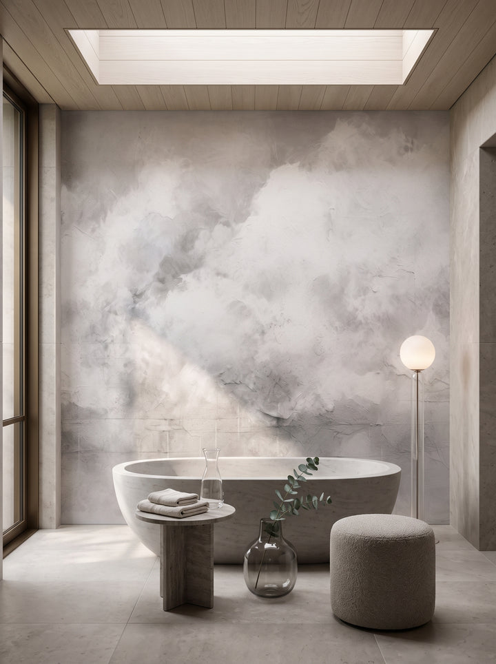 Fototapeta artystyczna o nazwie MISTY HORIZON ALCHEMY w aranżacji wnętrza: łazienka spa w luksusowej rezydencji.
