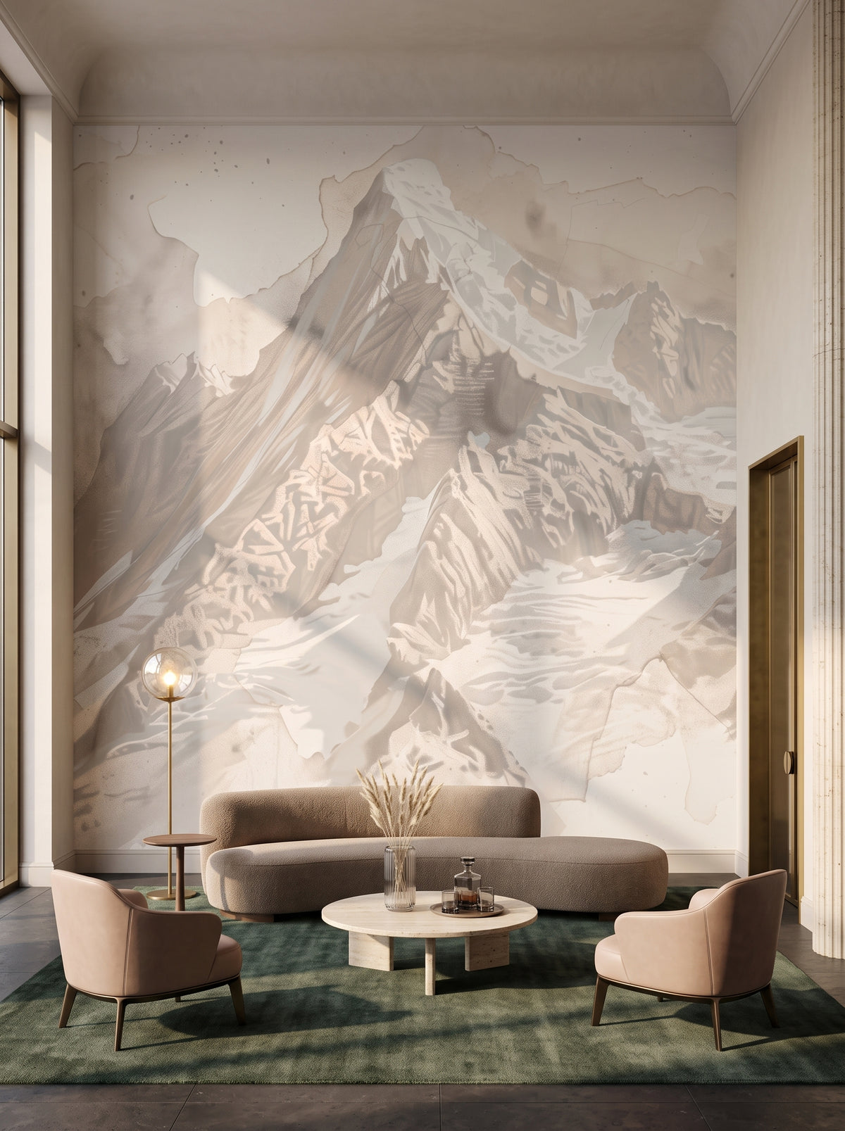 Fototapeta artystyczna o nazwie Gentle Slopes w aranżacji wnętrza: lobby lounge butikowego hotelu designerskiego.