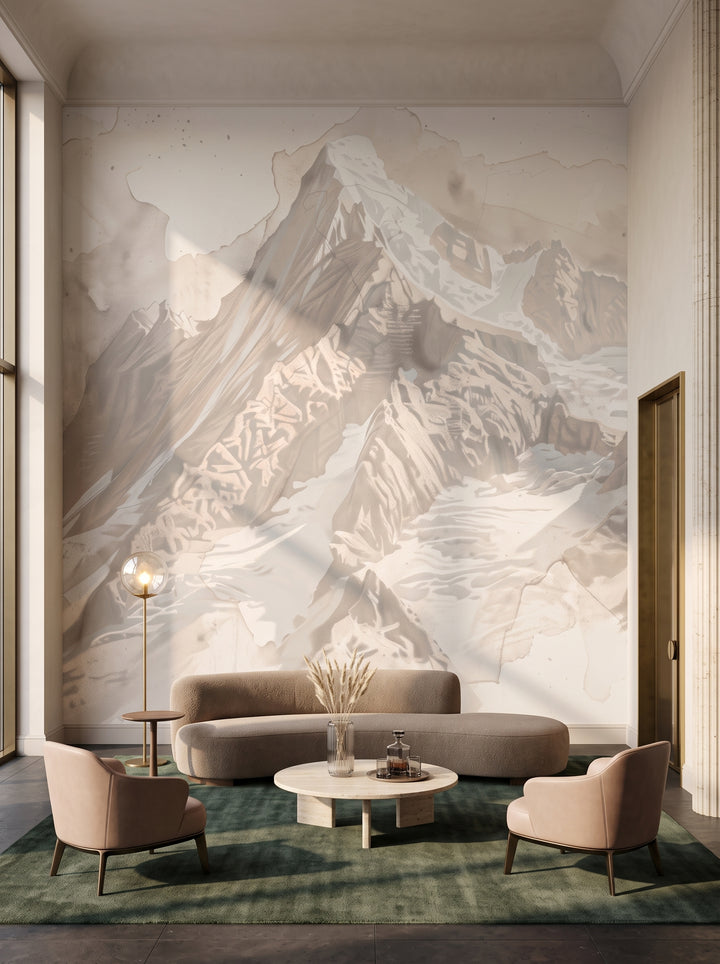 Fototapeta artystyczna o nazwie Gentle Slopes w aranżacji wnętrza: lobby lounge butikowego hotelu designerskiego.