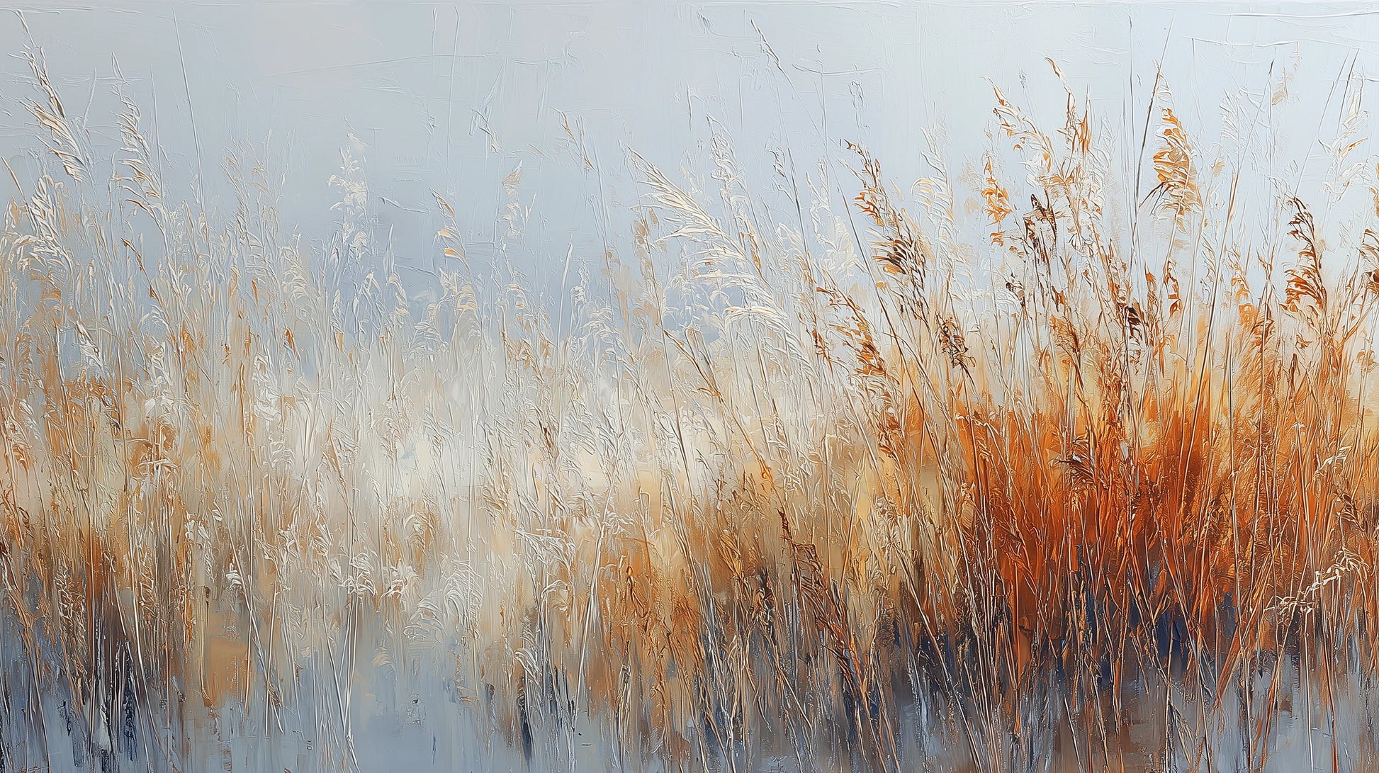 Prezentacja całego wzoru fototapety o nazwie MORNING HAZE - tapeta z mglistym krajobrazem traw o świcie