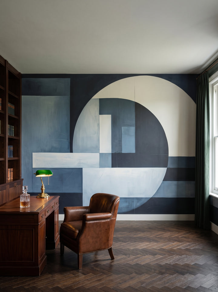 Fototapeta artystyczna o nazwie Geometric Depths w aranżacji wnętrza: prywatna biblioteka w angielskim klubie.
