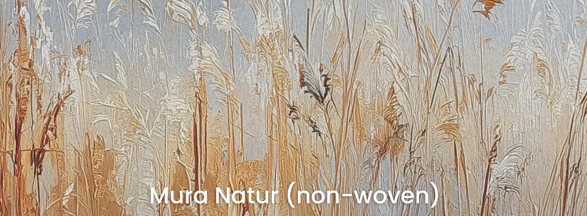 Zbliżenie na fototapetę RUSTIC SERENADE - tapeta z malarską impresją traw o zachodzie słońca na naturalnym podłożu ekologicznym.