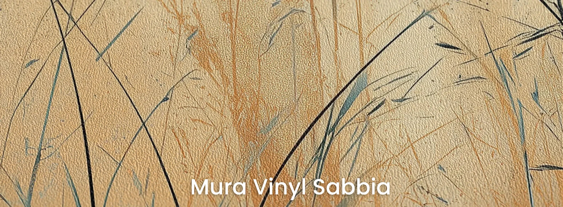 Zbliżenie na fototapetę TWILIGHT SEDGE - tapeta z trawami na tle miedziano-turkusowego nieba na podłożu o strukturze ziarna piasku.