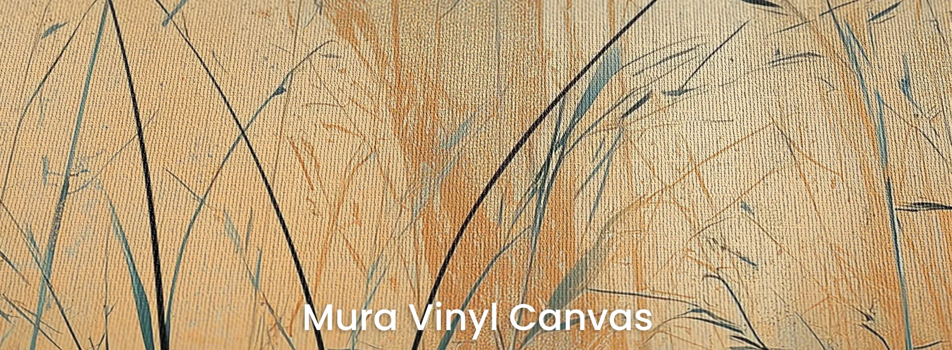 Zbliżenie na fototapetę TWILIGHT SEDGE - tapeta z trawami na tle miedziano-turkusowego nieba na podłożu o fakturze płótna.