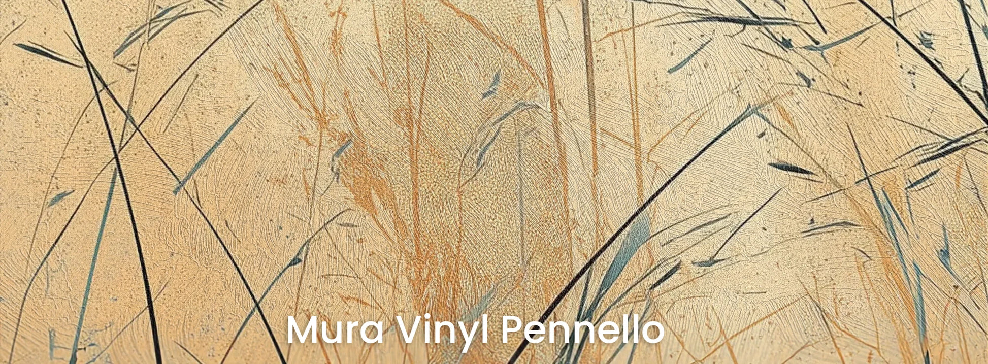 Zbliżenie na fototapetę TWILIGHT SEDGE - tapeta z trawami na tle miedziano-turkusowego nieba na podłożu o fakturze pociągnięć pędzla.