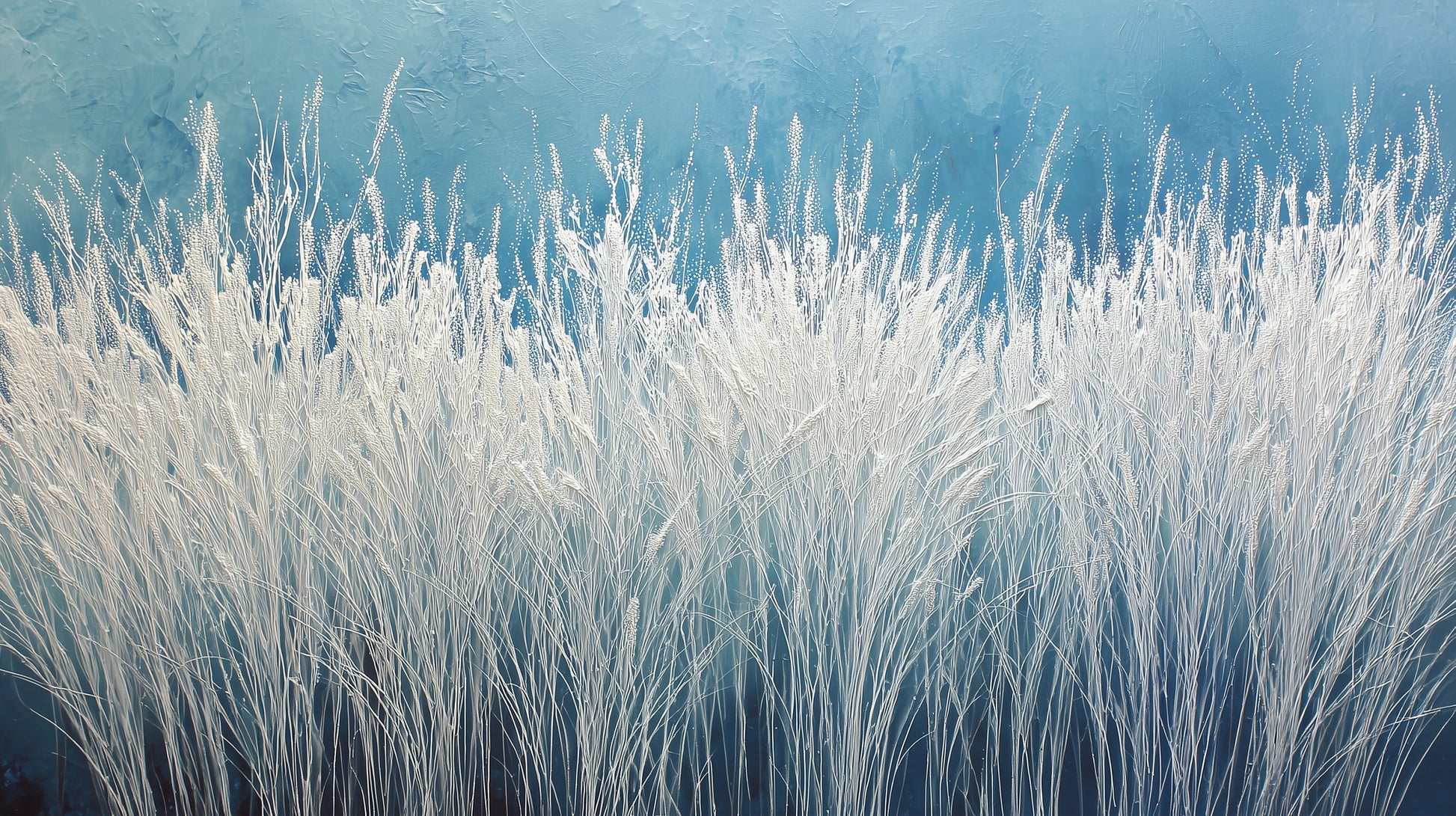 Prezentacja całego wzoru fototapety o nazwie GLACIAL STEMS - tapeta z mroźnymi źdźbłami trawy