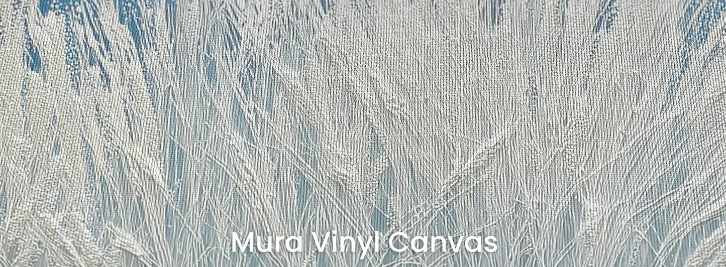 Zbliżenie na fototapetę GLACIAL STEMS - tapeta z mroźnymi źdźbłami trawy na podłożu o fakturze płótna.