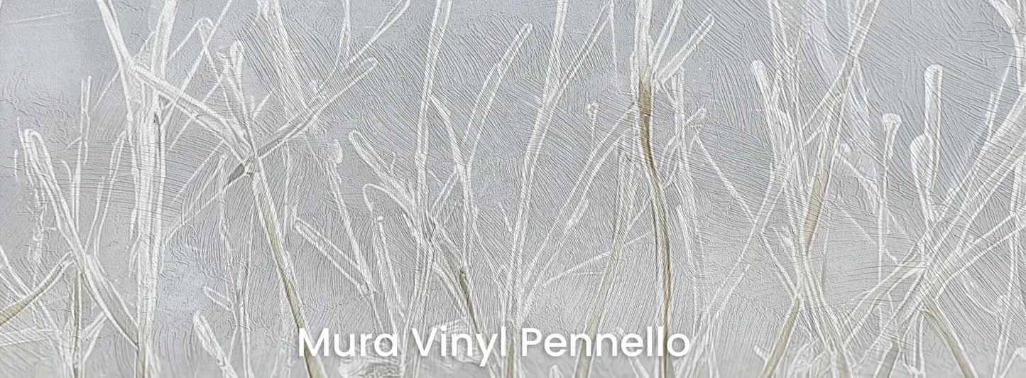 Zbliżenie na fototapetę SILVER SOLITUDE - tapeta z zimowym pejzażem traw na podłożu o fakturze pociągnięć pędzla.