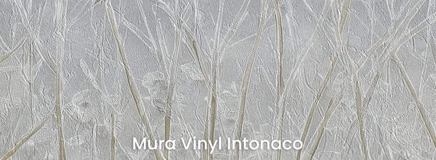 Zbliżenie na fototapetę SILVER SOLITUDE - tapeta z zimowym pejzażem traw na podłożu o strukturze tartego tynku.