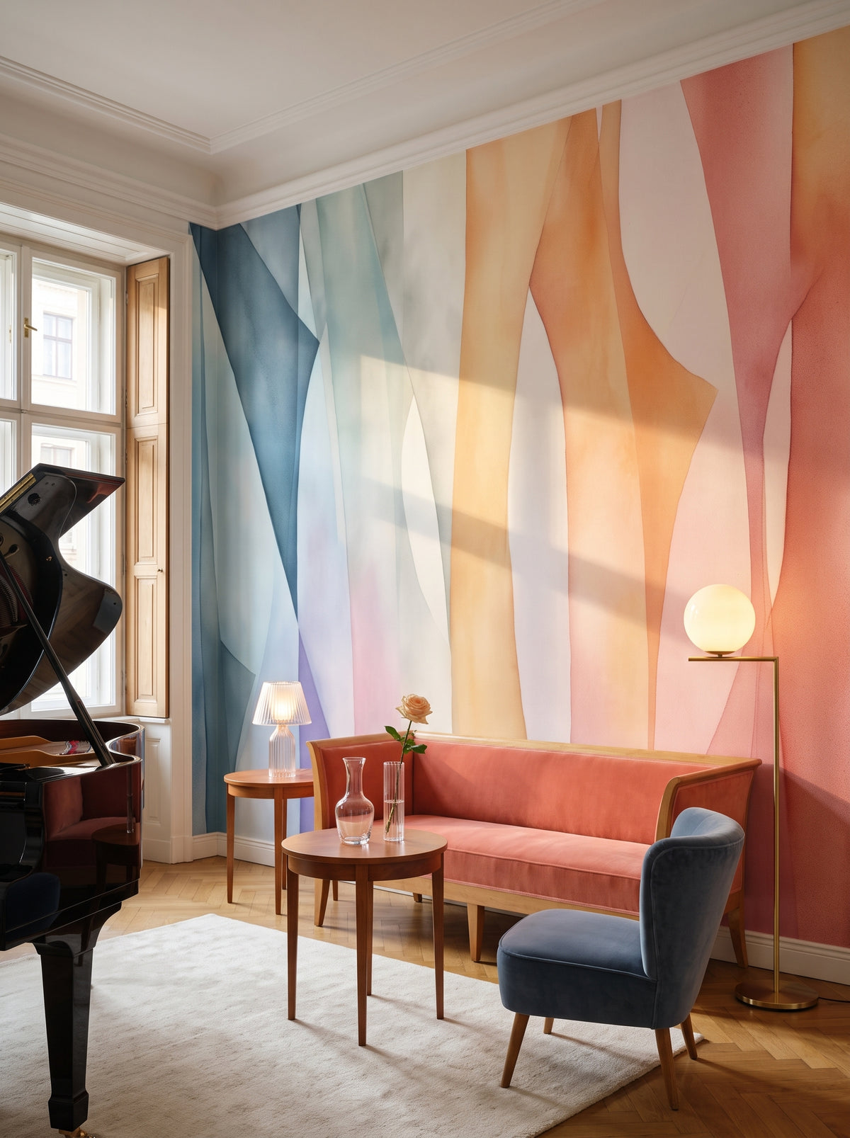 Fototapeta artystyczna o nazwie Pastel Flow w aranżacji wnętrza: pokój muzyczny w wiedeńskiej kamienicy.