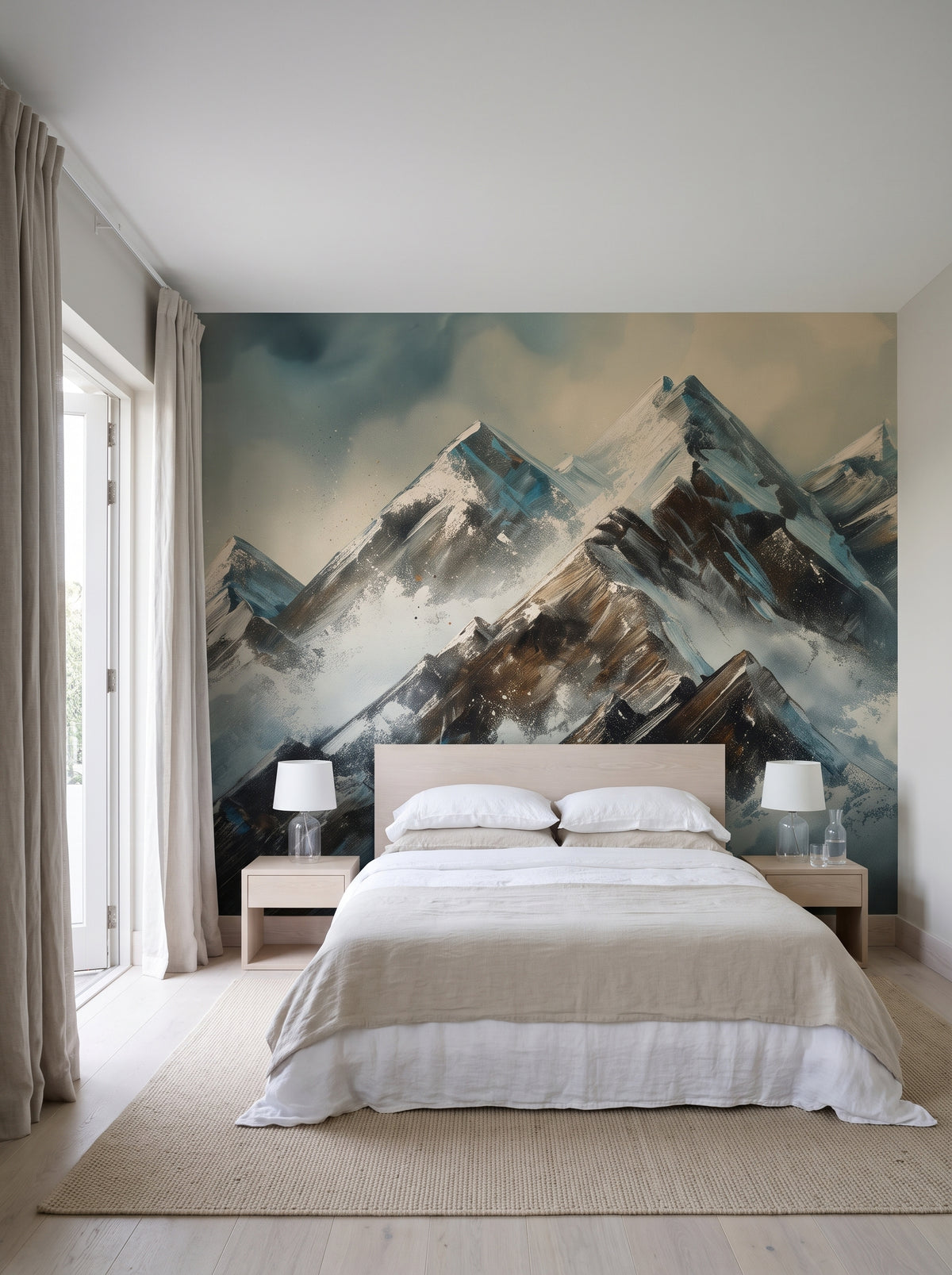 Fototapeta artystyczna o nazwie Crystalline Heights #2 w aranżacji wnętrza: sypialnia w nadmorskiej rezydencji.