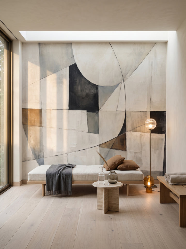 Fototapeta artystyczna o nazwie Geometric Composition w aranżacji wnętrza: prywatny pokój wellness w nowoczesnej rezydencji.