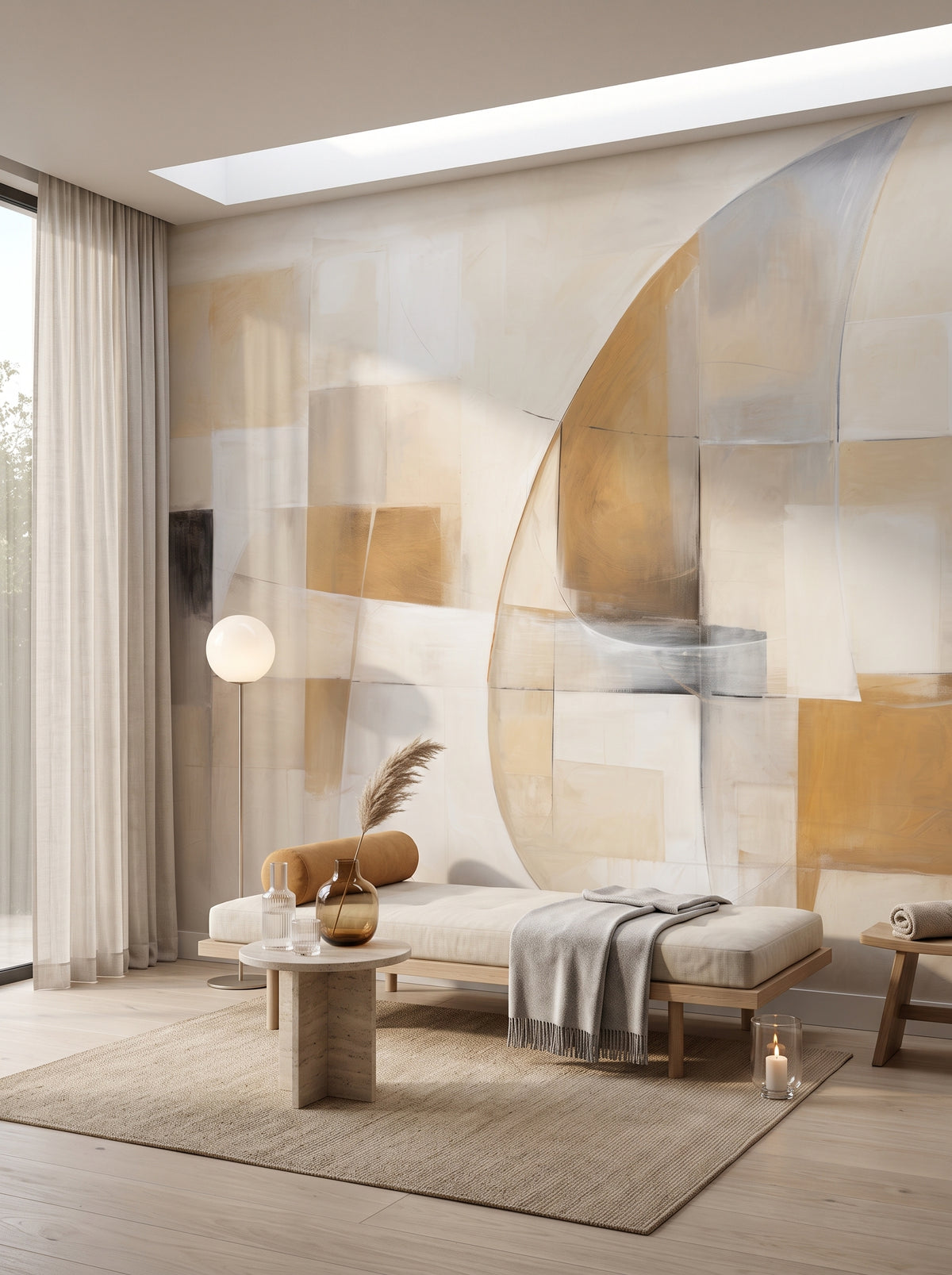 Fototapeta artystyczna o nazwie Soft Geometric Curves w aranżacji wnętrza: prywatny pokój wellness w nowoczesnej rezydencji.