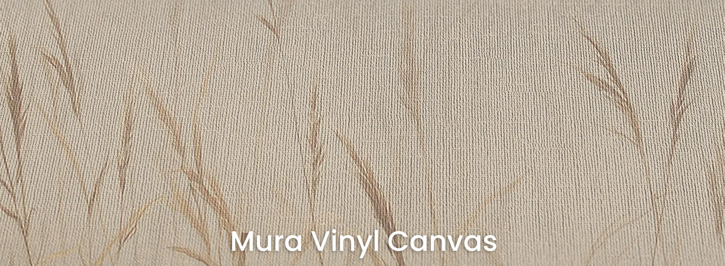 Zbliżenie na fototapetę MISTY SILENCE - tapeta z mglistymi trawami o świcie na podłożu o fakturze płótna.