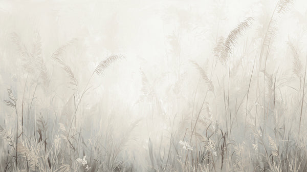 MORNING MIST - Mglista Tapeta Łąka z Delikatnymi Trawami o Świcie