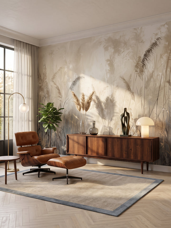 Fototapeta artystyczna o nazwie WHISPERING BREEZE w aranżacji wnętrza: salon kolekcjonera w stylu mid-century modern.