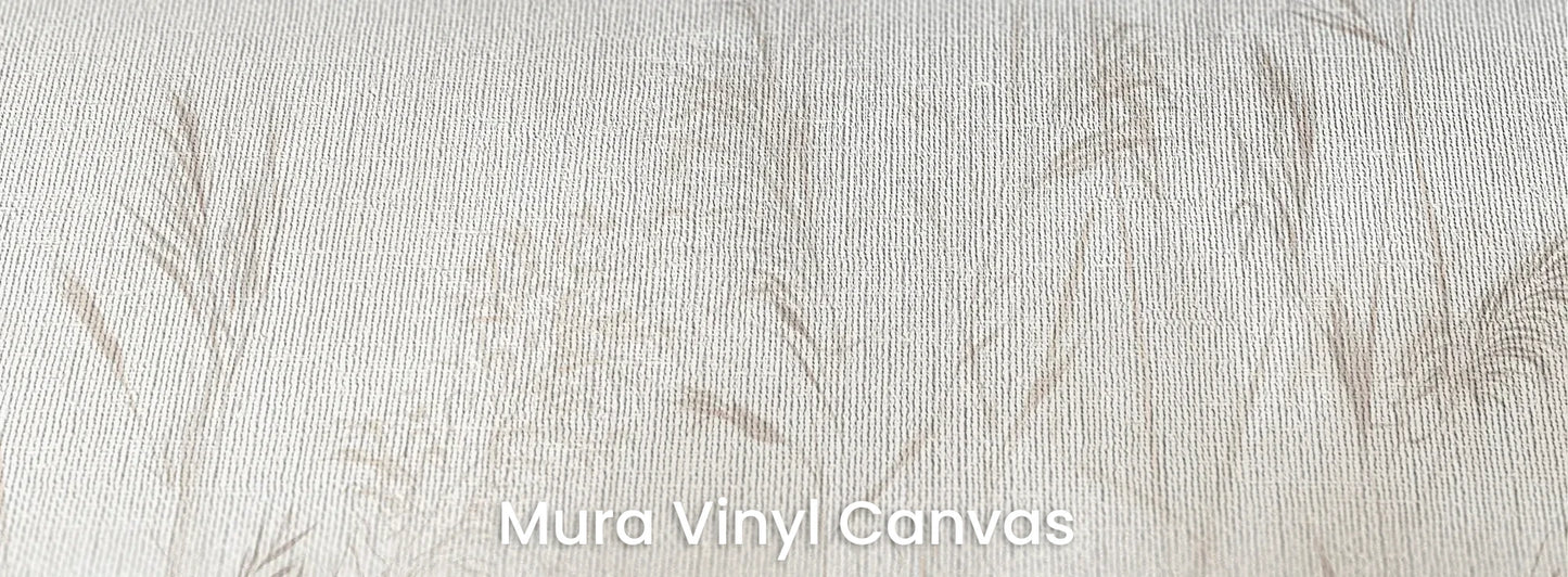 Zbliżenie na fototapetę REED SYMPHONY - tapeta z mglistymi trawami w szarościach na podłożu o fakturze płótna.