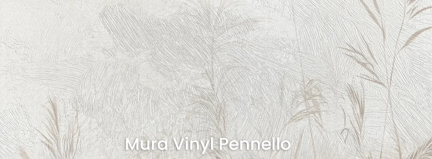 Zbliżenie na fototapetę REED SYMPHONY - tapeta z mglistymi trawami w szarościach na podłożu o fakturze pociągnięć pędzla.