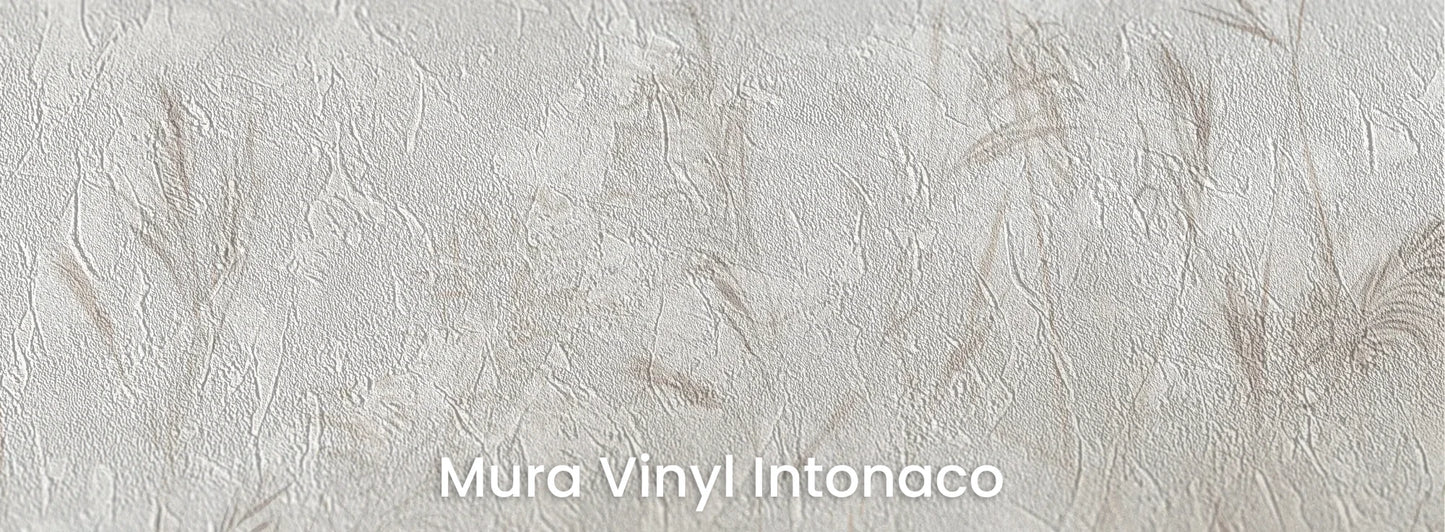 Zbliżenie na fototapetę REED SYMPHONY - tapeta z mglistymi trawami w szarościach na podłożu o strukturze tartego tynku.