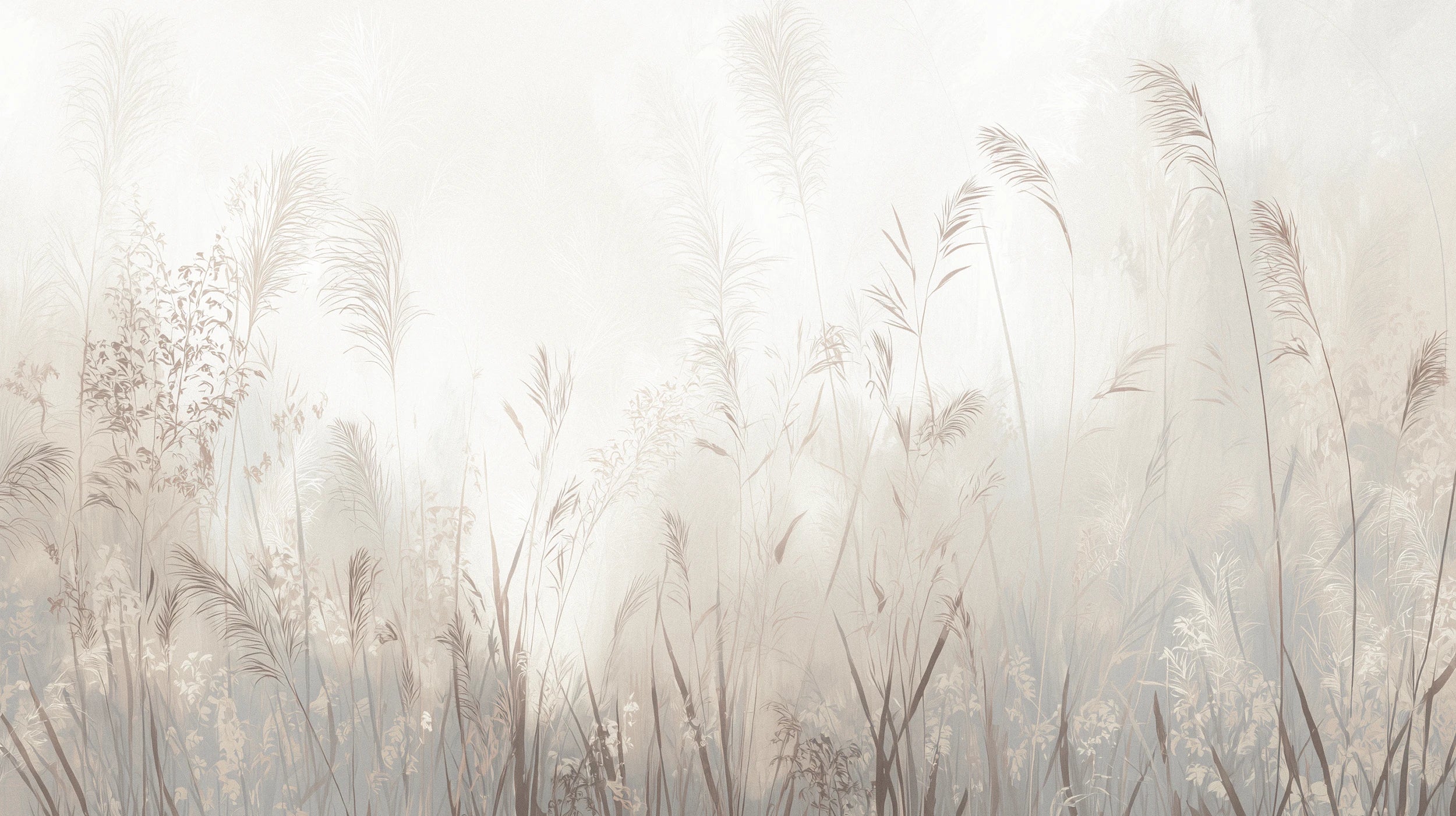 Mustervorschau: Prezentacja całego wzoru fototapety o nazwie REED SYMPHONY - tapeta z mglistymi trawami w szarościach