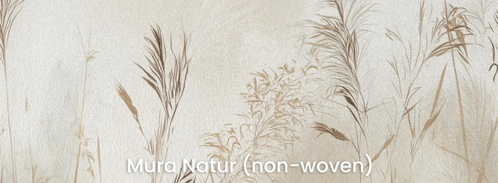 Zbliżenie na fototapetę TRANQUIL ECHOES - tapeta z mglistymi trawami w sepii na naturalnym podłożu ekologicznym.