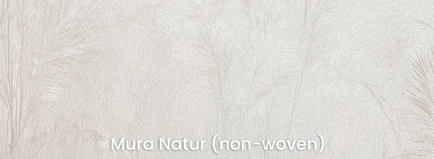 Zbliżenie na fototapetę LUMINOUS REEDS - tapeta z mglistymi trawami w jasnej tonacji na naturalnym podłożu ekologicznym.