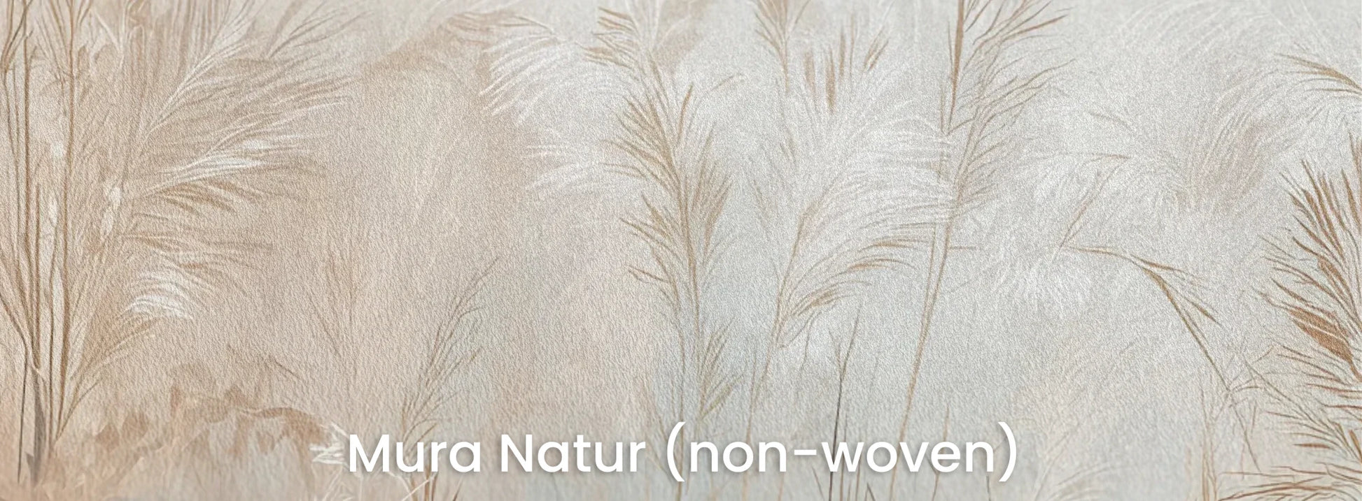 Zbliżenie na fototapetę FEATHERED SOLACE - tapeta z mglistymi trawami w jasnej tonacji na naturalnym podłożu ekologicznym.