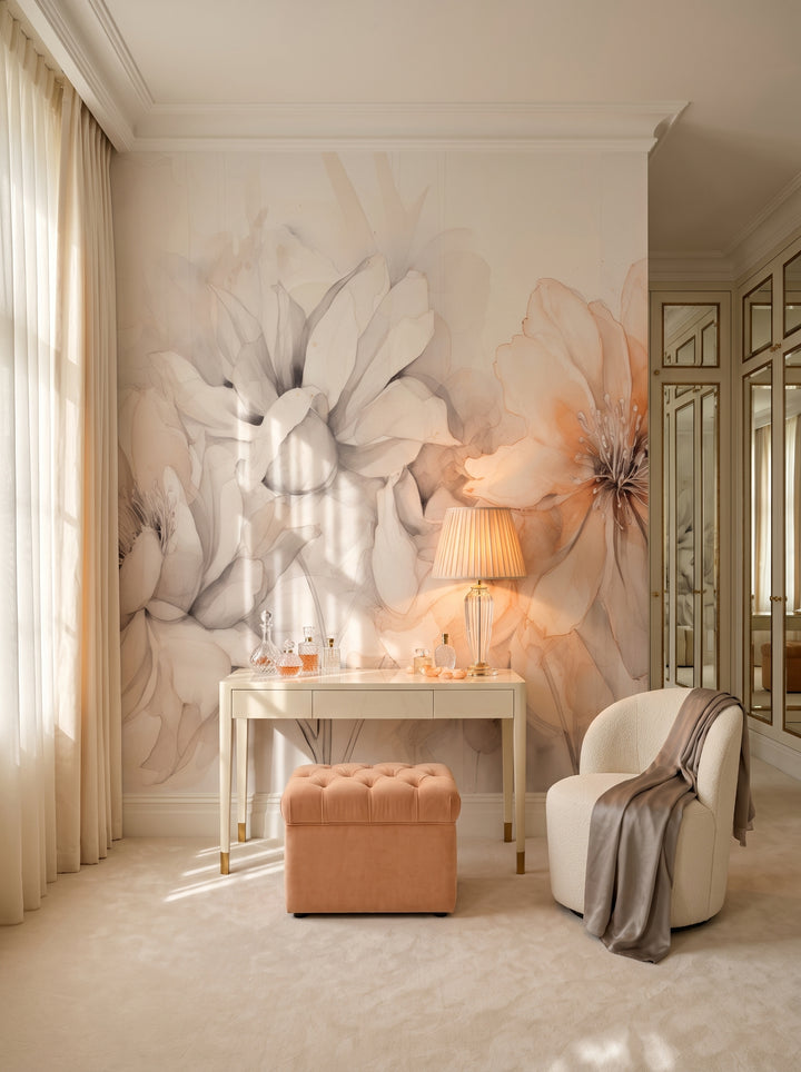 Fototapeta artystyczna o nazwie Neutral Florals w aranżacji wnętrza: garderoba w stylu Hollywood Regency.