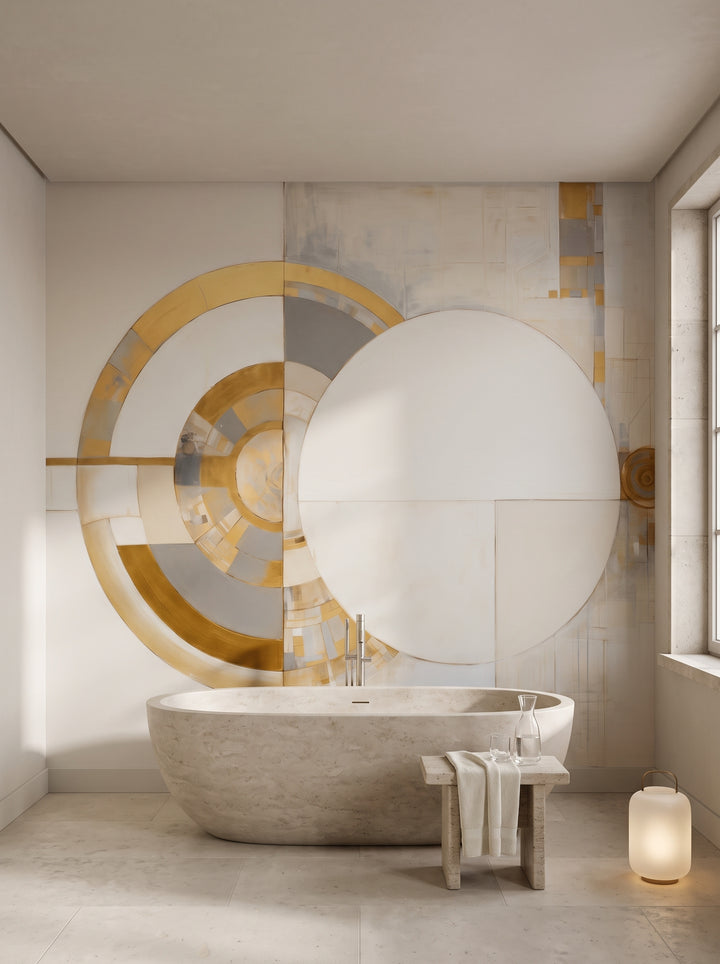 Fototapeta artystyczna o nazwie GOLDEN AXIS SYMMETRY w aranżacji wnętrza: łazienka spa w luksusowej rezydencji.