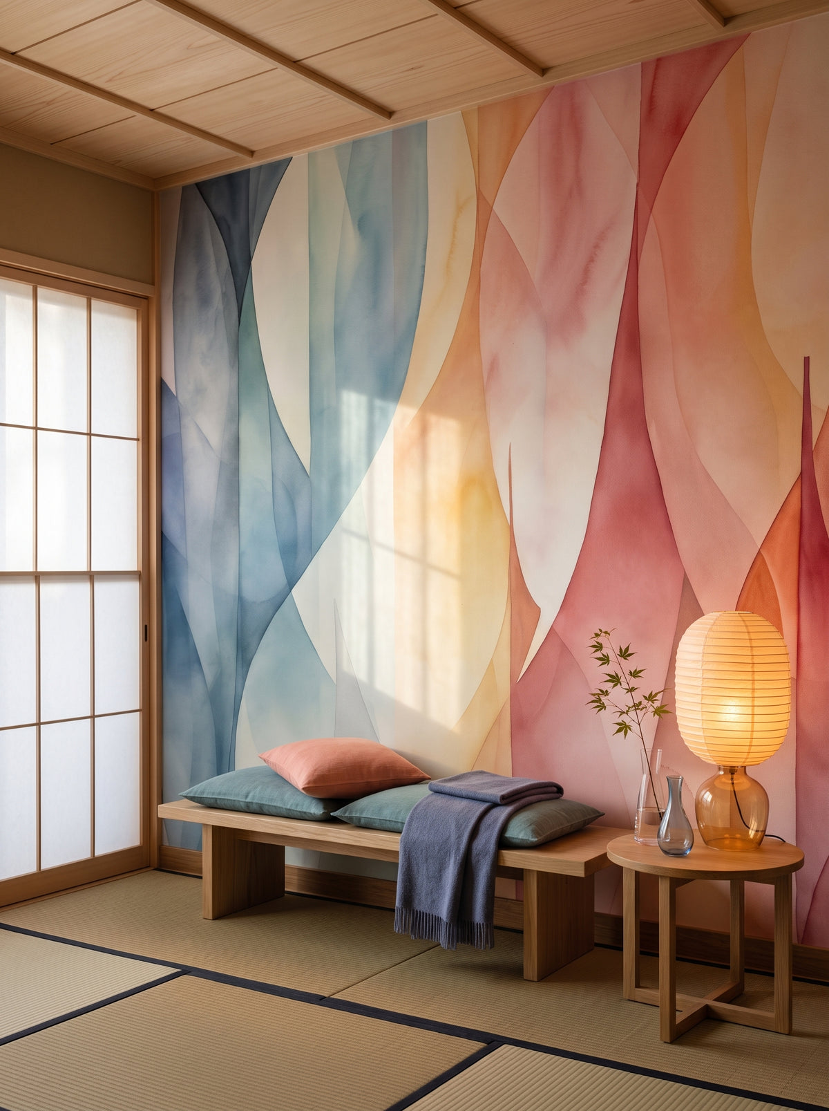 Fototapeta artystyczna o nazwie Geometric Pastel w aranżacji wnętrza: salon korytarzowy w hotelu w Kioto.