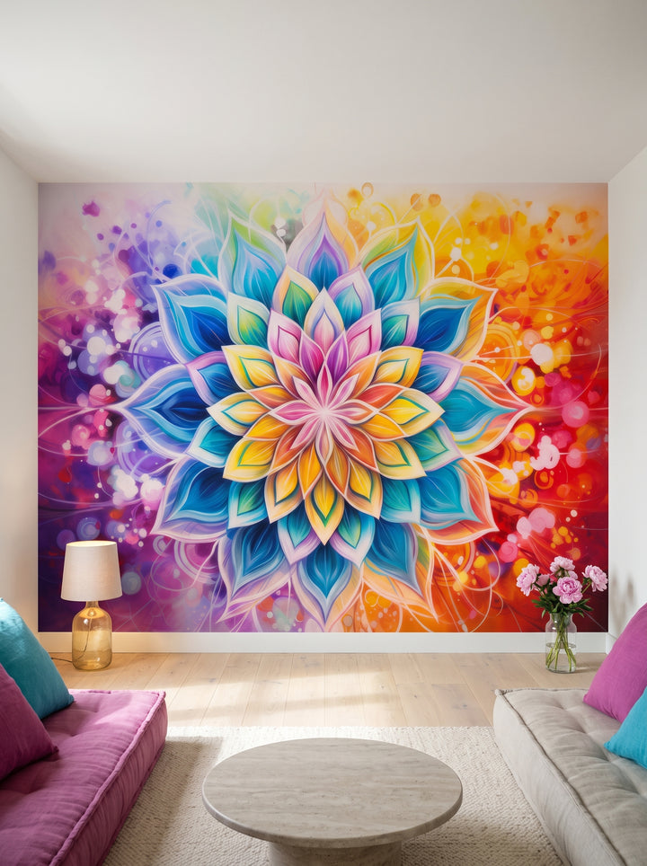 Fototapeta artystyczna o nazwie Floral Harmony w aranżacji wnętrza: lounge z niskimi meblami w butikowym hotelu.