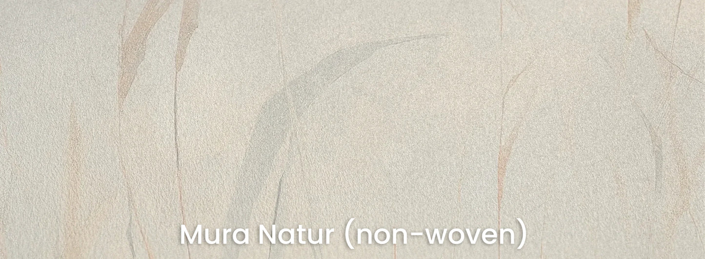 Zbliżenie na fototapetę EARTHEN WHISPERS - tapeta z mgielnymi trawami w szarej tonacji na naturalnym podłożu ekologicznym.
