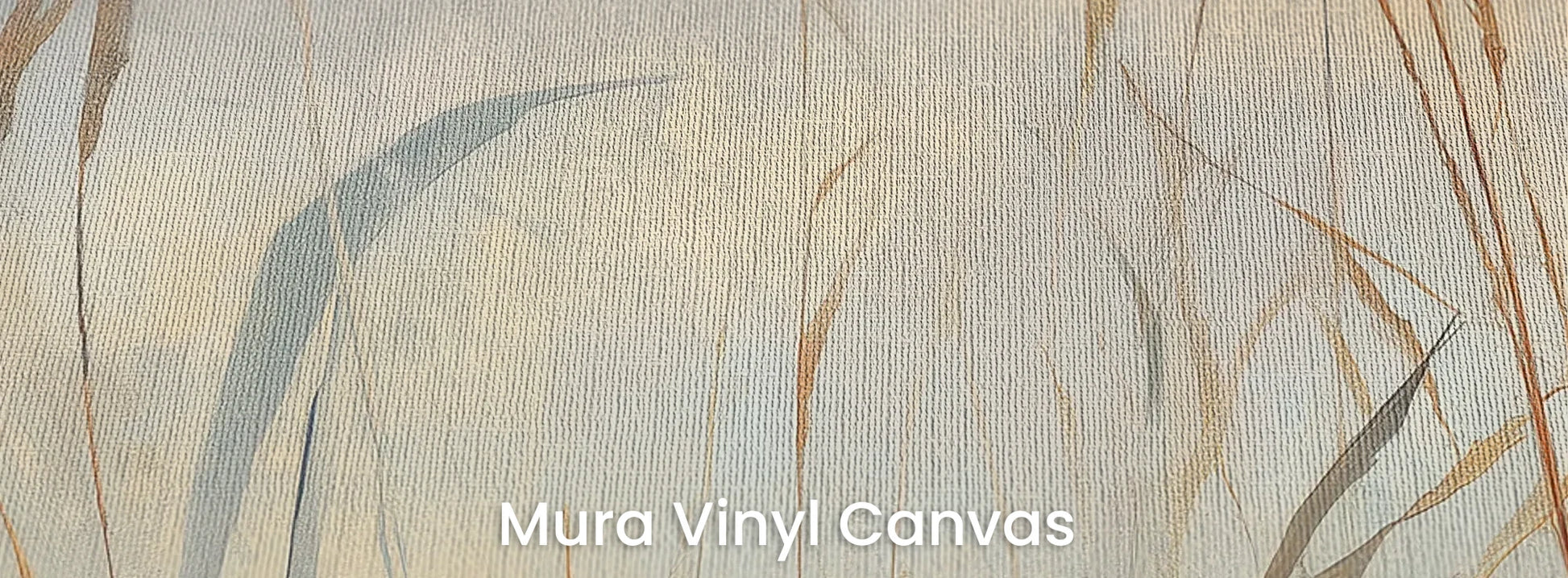 Zbliżenie na fototapetę FOGGY EMBRACE - tapeta z mglistymi trawami o świcie na podłożu o fakturze płótna.