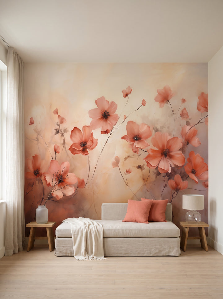 Fototapeta artystyczna o nazwie Coral Poppies w aranżacji wnętrza: prywatna strefa wellness w nowoczesnej rezydencji.
