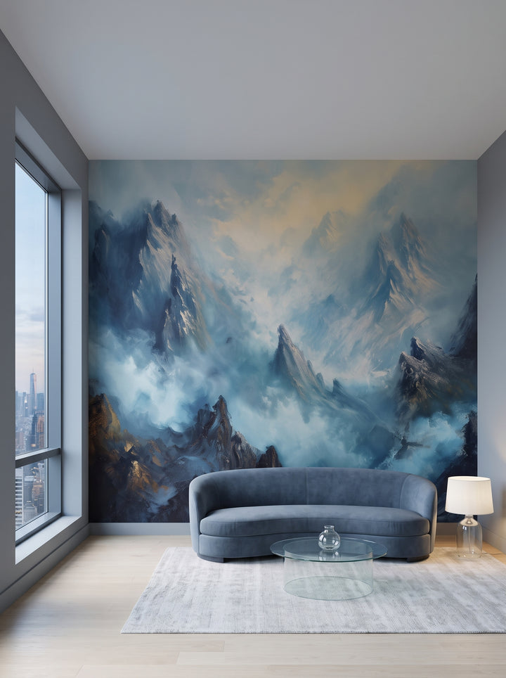 Fototapeta artystyczna o nazwie Stormy Ascent w aranżacji wnętrza: salon w penthousie na Manhattanie.
