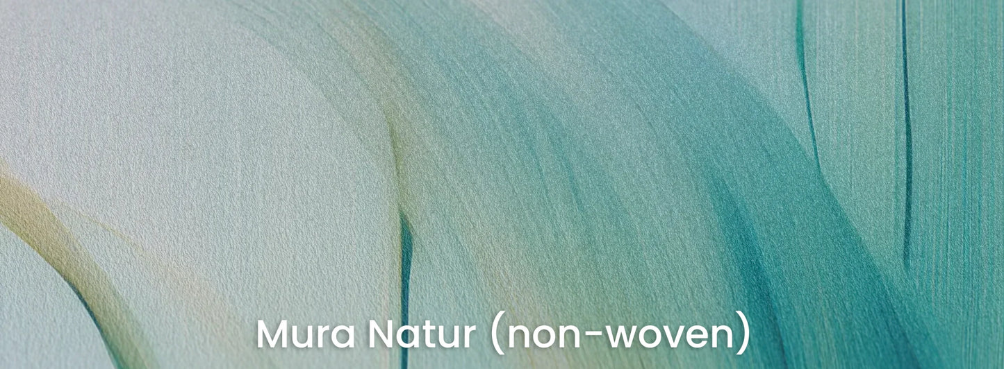 Zbliżenie na fototapetę AQUA BREEZE - tapeta z delikatnymi źdźbłami w morskich odcieniach na naturalnym podłożu ekologicznym.