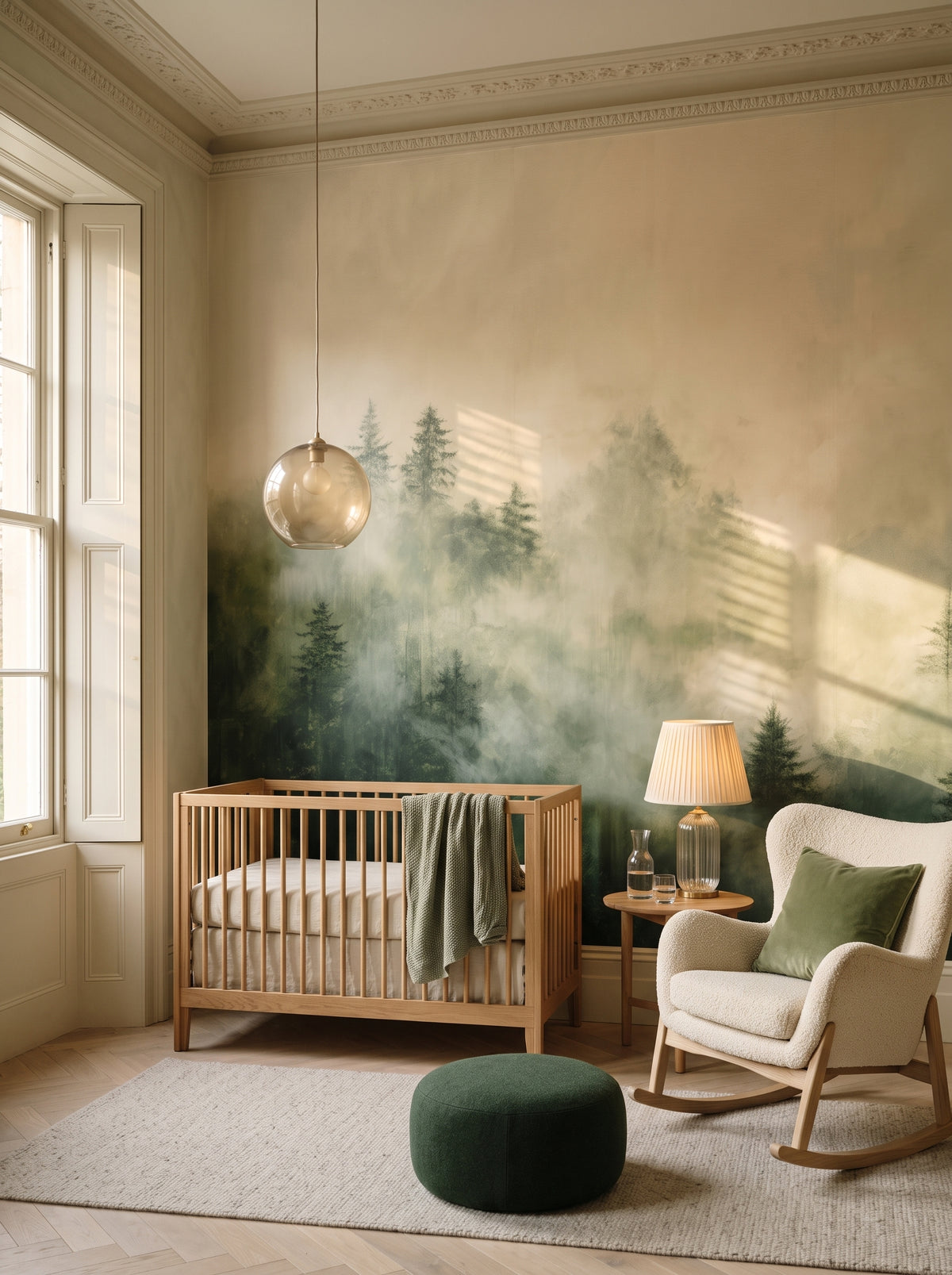 Artistic wall mural “Tajemniczy Las” in an interior: children's room in an elegant townhouse.