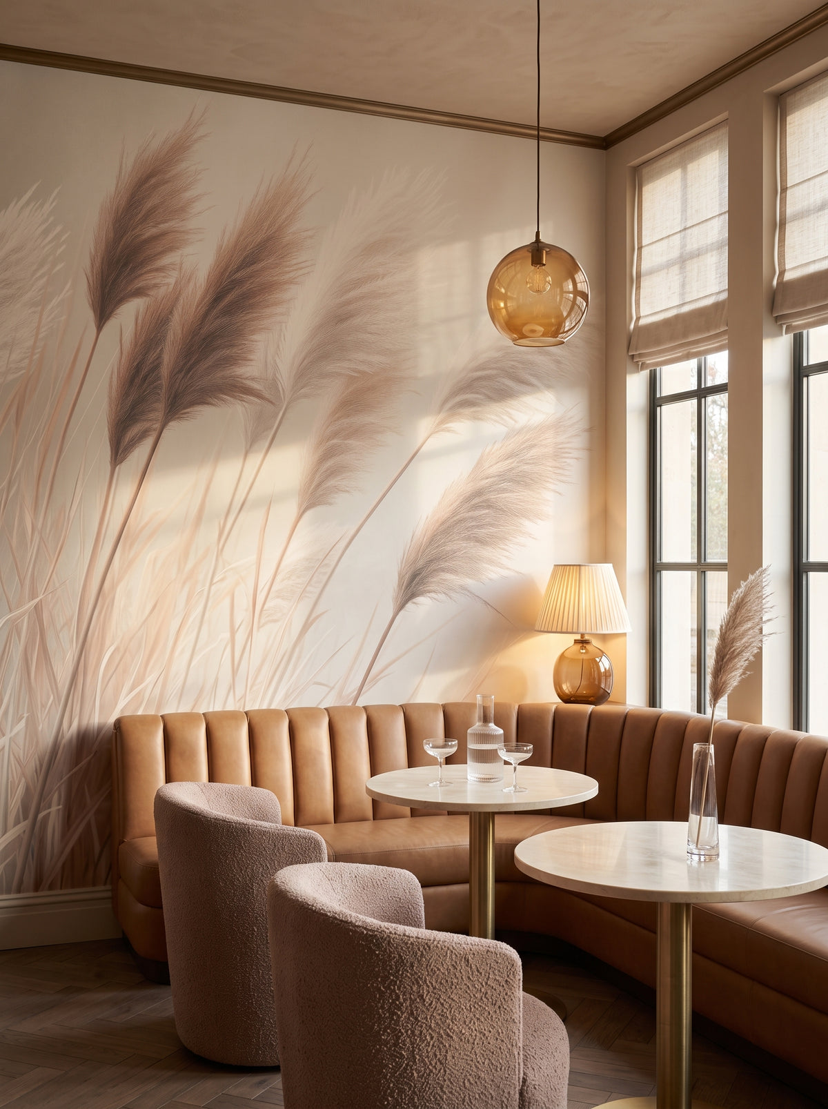 Fototapeta artystyczna o nazwie DESERT WHISPERS w aranżacji wnętrza: bar lounge w butikowym hotelu.