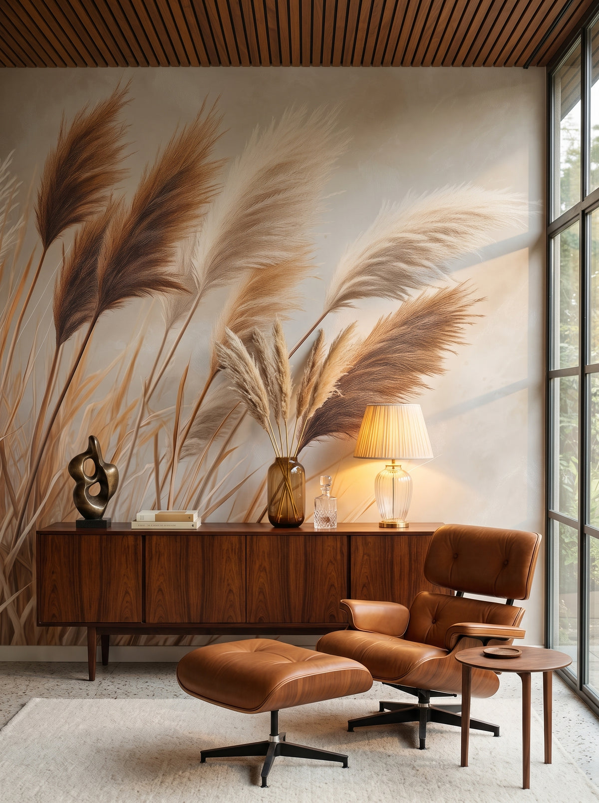 Fototapeta artystyczna o nazwie PAMPAS DREAMS w aranżacji wnętrza: salon kolekcjonera w stylu mid-century modern.