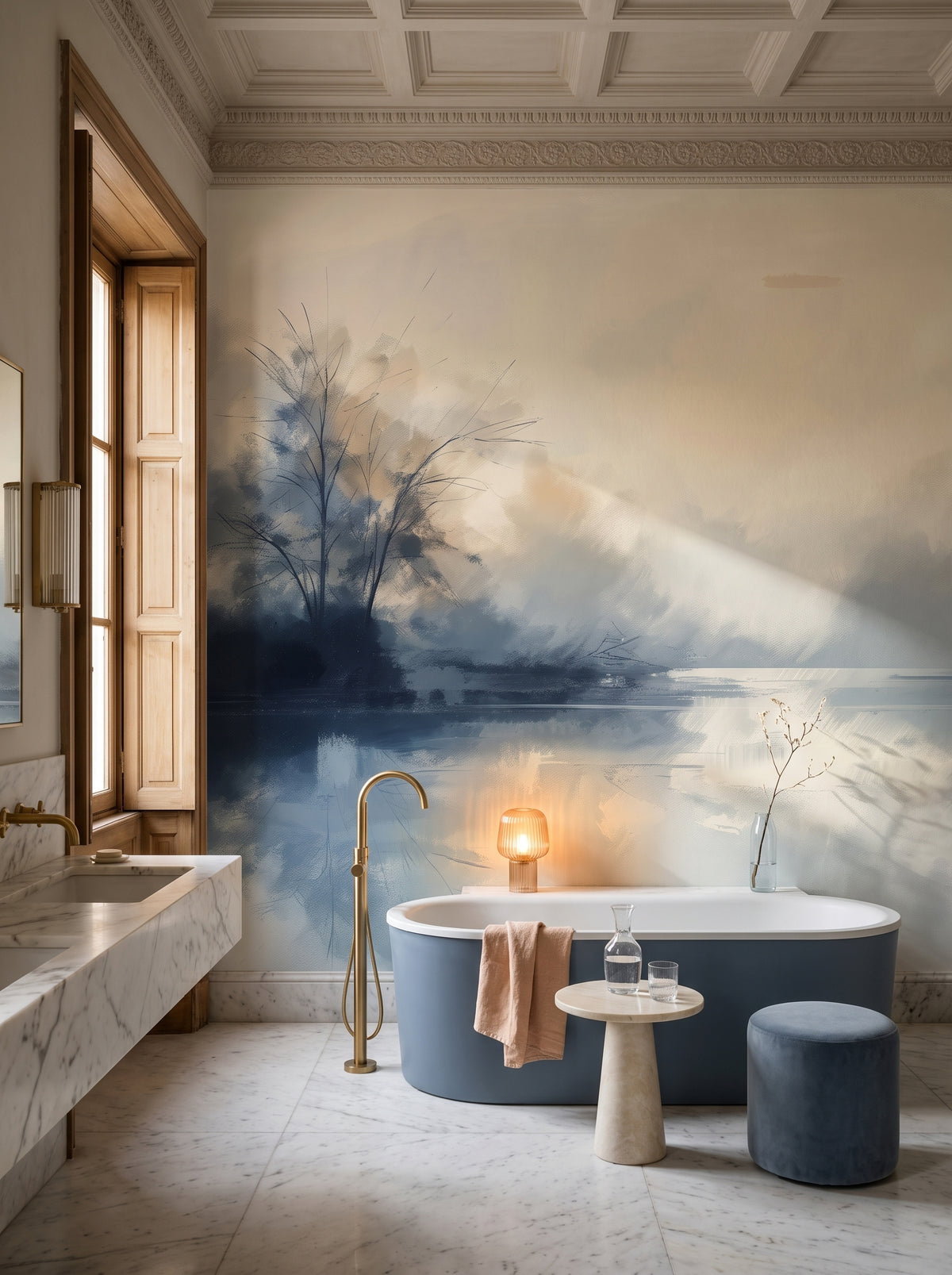 Papier peint panoramique artistique « Odbicie Spokoju » dans un intérieur : salle de bains dans un palazzo romain.