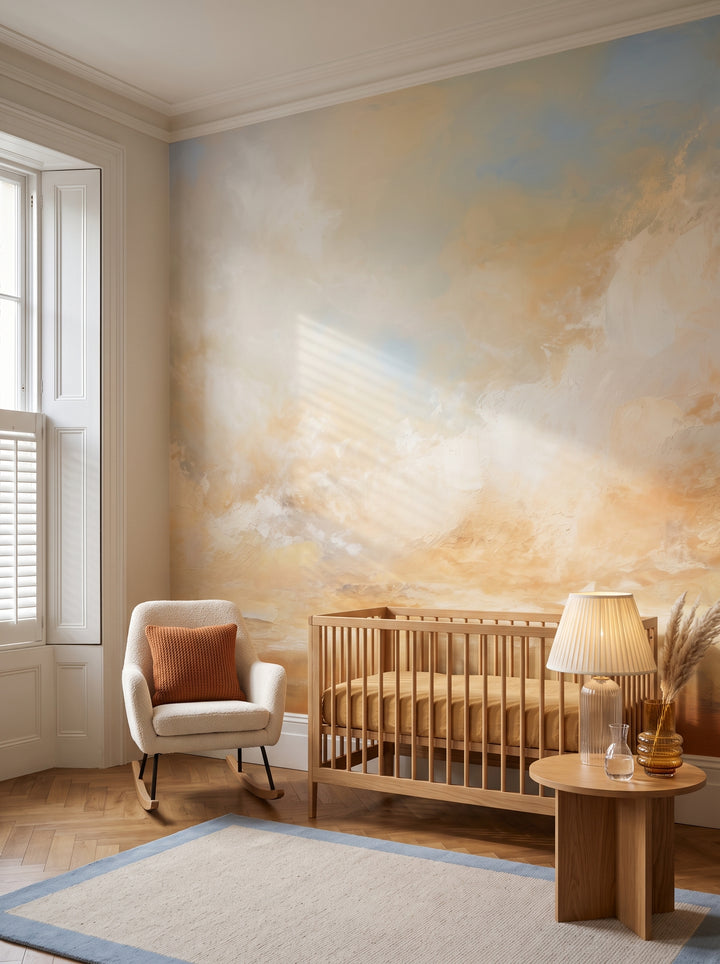 Fototapeta artystyczna o nazwie SUNBURST CLOUDSCAPE CANVAS w aranżacji wnętrza: elegancki pokój dziecięcy w miejskiej kamienicy.