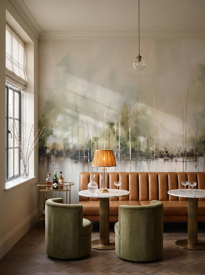 Fototapeta artystyczna o nazwie Delikatny Brzask w aranżacji wnętrza: bar lounge w butikowym hotelu.