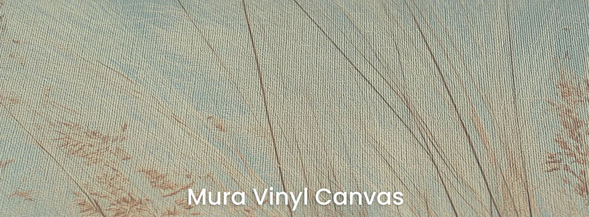 Zbliżenie na fototapetę SAGE WHISPERS - tapeta z delikatną trawą na błękitnym tle na podłożu o fakturze płótna.