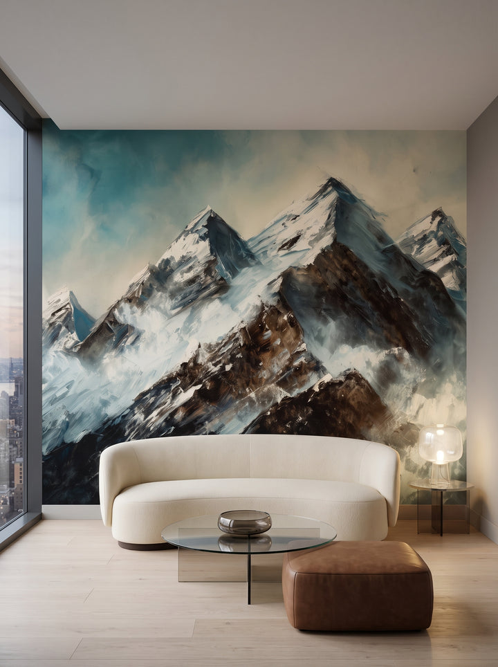 Fototapeta artystyczna o nazwie Iced Giants w aranżacji wnętrza: salon w penthouse na Manhattanie o zmierzchu.