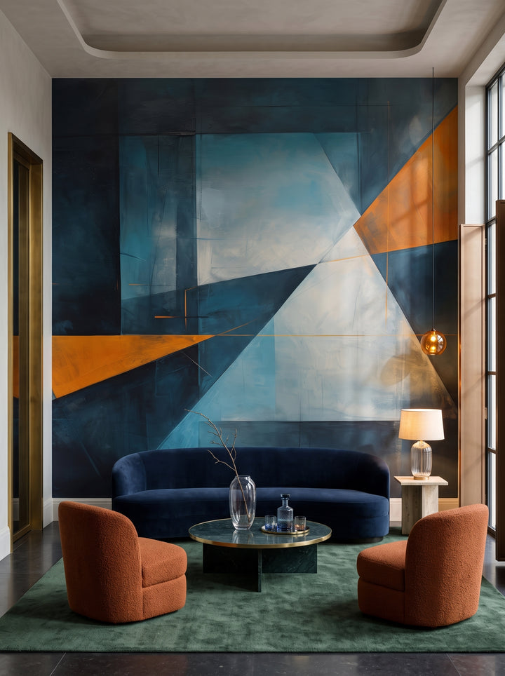 Fototapeta artystyczna o nazwie Geometric Sunrise #3 w aranżacji wnętrza: lobby lounge butikowego hotelu designerskiego.