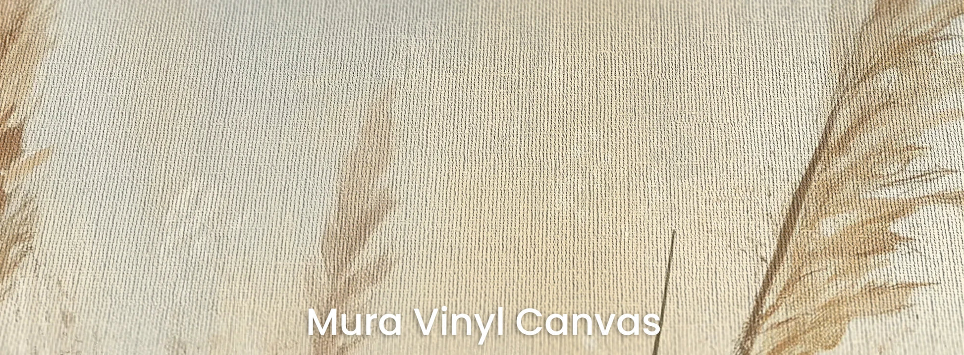 Zbliżenie na fototapetę MEADOW GRACE - tapeta z delikatnymi źdźbłami traw o świcie na podłożu o fakturze płótna.