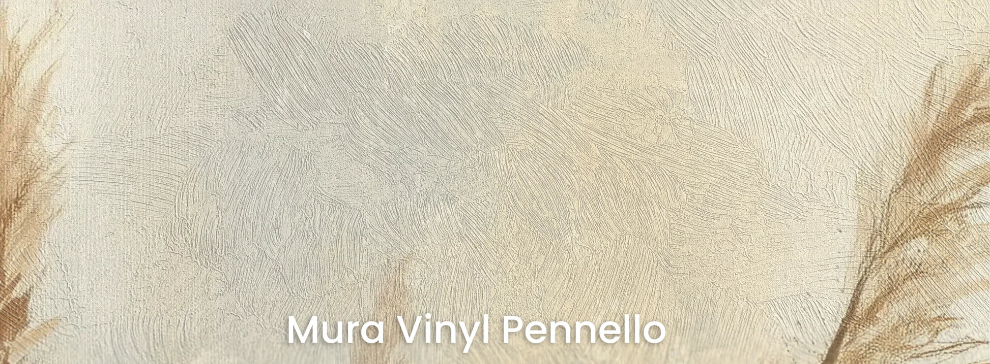 Zbliżenie na fototapetę MEADOW GRACE - tapeta z delikatnymi źdźbłami traw o świcie na podłożu o fakturze pociągnięć pędzla.