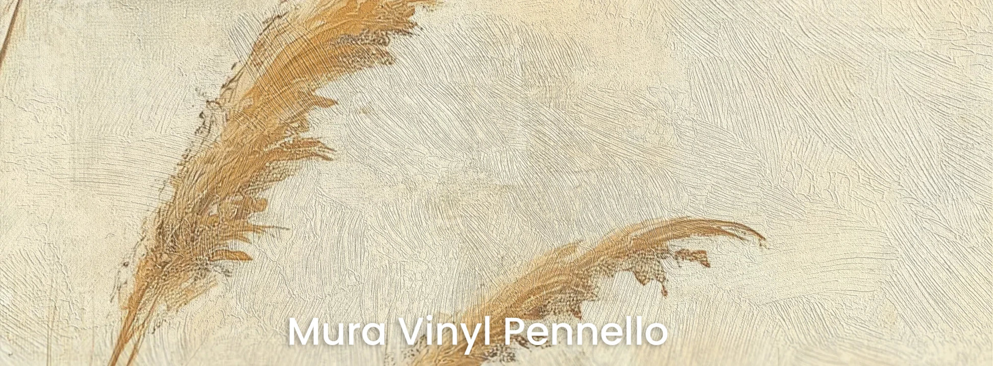 Zbliżenie na fototapetę SUNLIT GRASS - tapeta z trawami w złocistej poświacie na podłożu o fakturze pociągnięć pędzla.