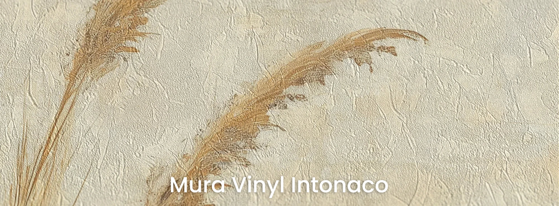 Zbliżenie na fototapetę SUNLIT GRASS - tapeta z trawami w złocistej poświacie na podłożu o strukturze tartego tynku.